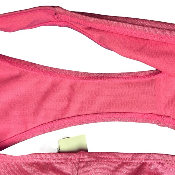 California Waves Swimwear L Bottom‎ Pink Metallic Ruched Stretch Hipster Trendy - Picture 4 of 9